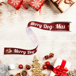 En Satin Joyeux Chien -Mas Ruban de Noël Cramoisi pour Amat