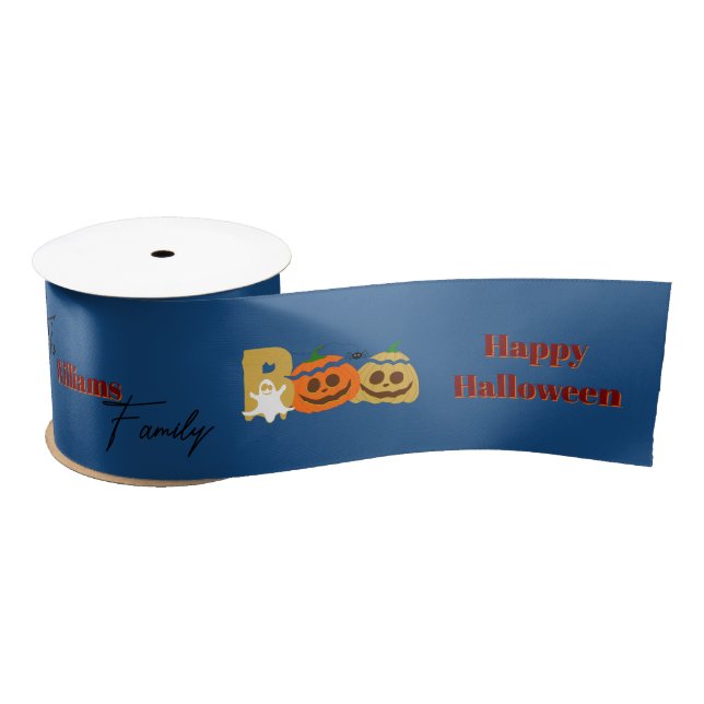 En Satin Joyeux Halloween Ruban de citrouille effrayant (Bobine)