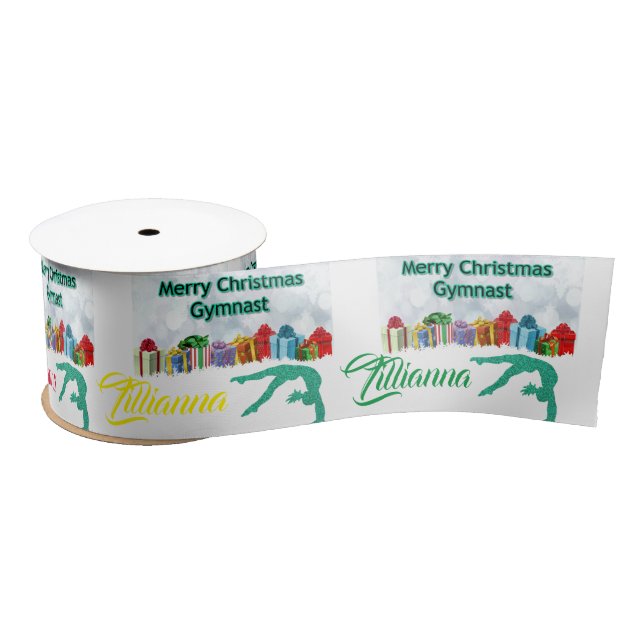 En Satin Joyeux Noël Gymnaste Ruban de Noël avec nom (Bobine)