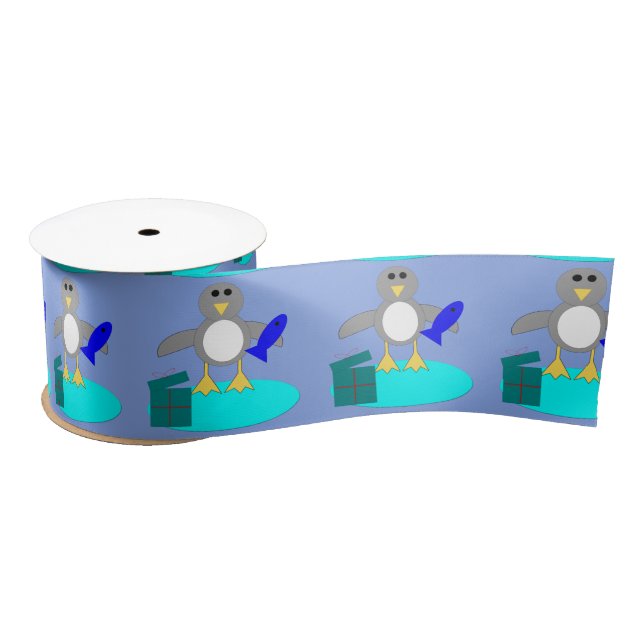 En Satin Joyeux Noël Pêche Pingouin Ruban (Bobine)