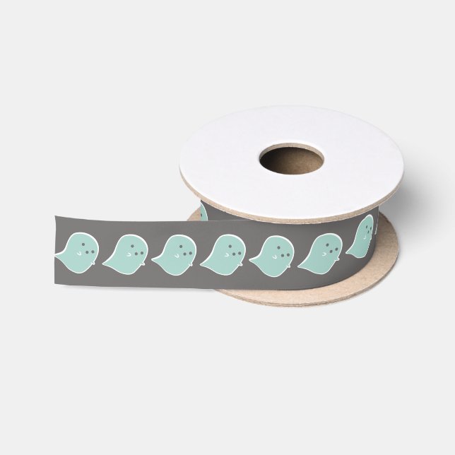 En Satin Kawaii Ghost Halloween Giftwrap Ruban (Bobine)