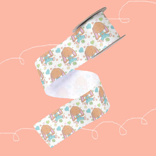 En Satin Lapin de Pâques Fleurs et Cœurs Ruban Blanc