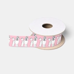 En Satin Le motif blanc de caniches rougissent ruban rose