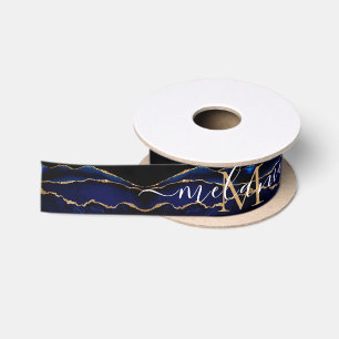 En Satin Lettre de nom personnalisée Ruban pailleté bleu or