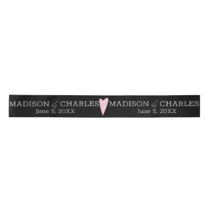 En Satin Logo de mariage ruban rose coeurs couple date