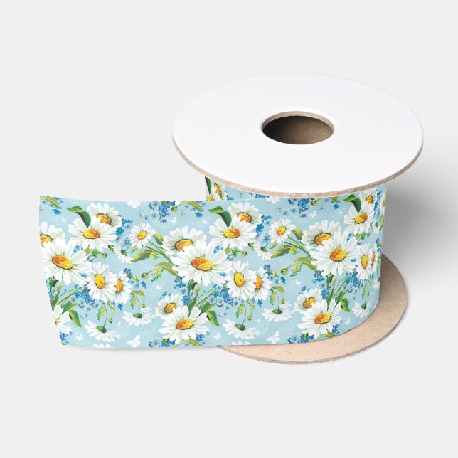 En Satin Marguerite sur ruban bleu (Bobine)