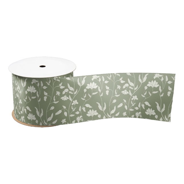 En Satin Mariage de verre vert et crème Sage Ruban floral (Bobine)