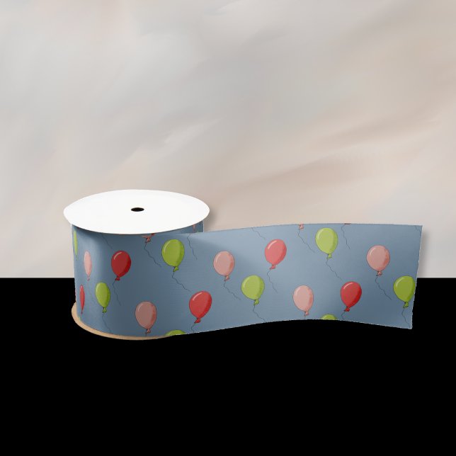 En Satin Motif de ballon Ruban Bleu (Festive blue ribbon with a balloon pattern . )