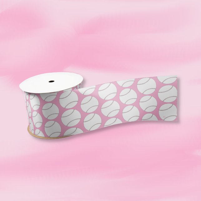 En Satin Motif de baseball Ruban rose (Cute pink ribbon with a doodle baseball pattern .)