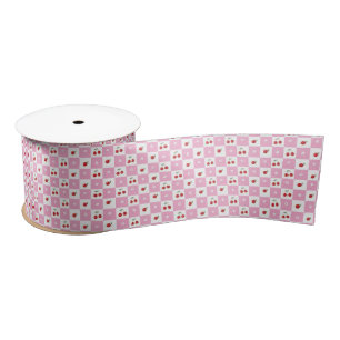 En Satin Motif Festif Checker, Cerises, Ruban Fleur