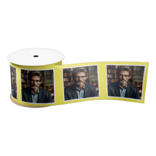 En Satin Motif photo personnalisé Ruban blanc sur jaune