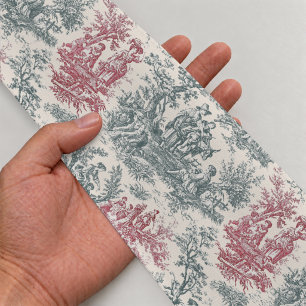 En Satin Motif Ruban Élégant Vintage Rouge Gris Toile de Jo