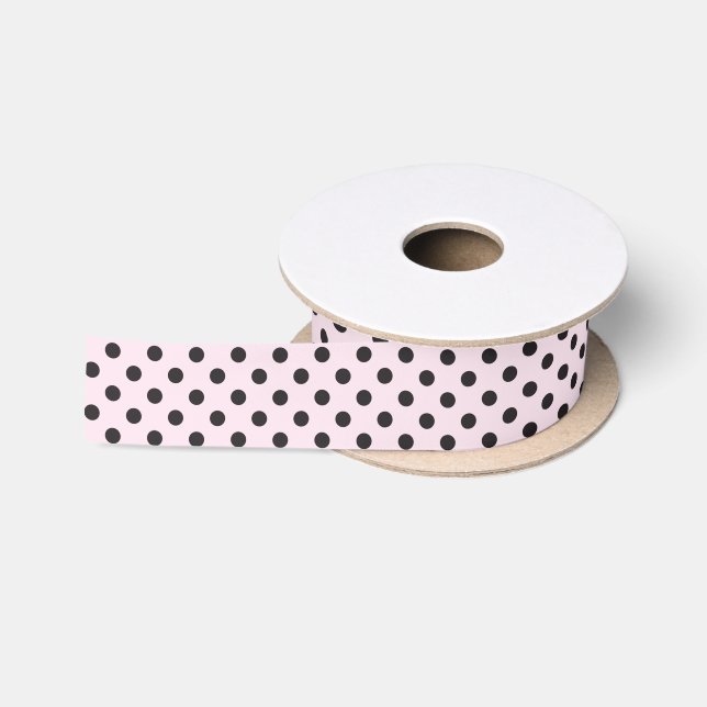 En Satin Noir de ruban de point de polka sur pâle - rose (Bobine)