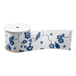 En Satin Oiseaux de Toile Contemporains & Floraux Ruban Sat
