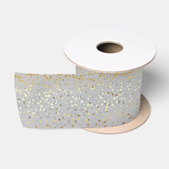En Satin Petite étoile d'or Ruban rapide argent (Bobine)
