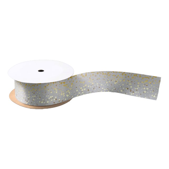 En Satin Petite étoile d'or Ruban rapide argent (Bobine)