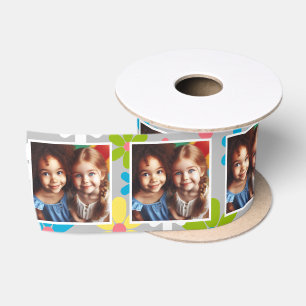 En Satin Photo customisée Ruban blanc Ressort argenté flora