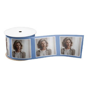 En Satin Photo personnalisée Ruban blanc Cornflower Bleu