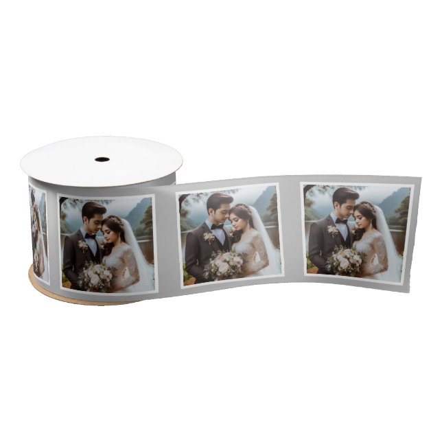 En Satin Photo personnalisée Ruban blanc Mariage argent (Bobine)