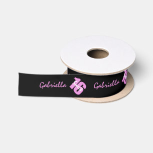 En Satin Rose personnalisé et bonbon noir ruban de 16