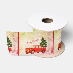 En Satin Rouge Camion Retro Vintage Joyeux Noël Ruban