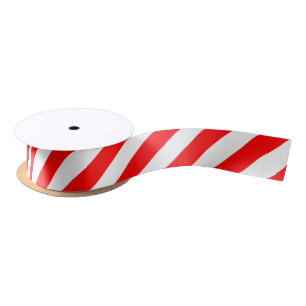 En Satin Ruban à bandes diagonales moyennes rouges et blanc