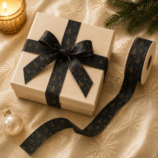En Satin Ruban à motif d'arbre de Noël céleste or