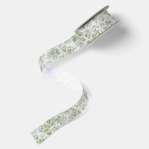 En Satin Ruban à motif de feuille de sauge florale bleu dél