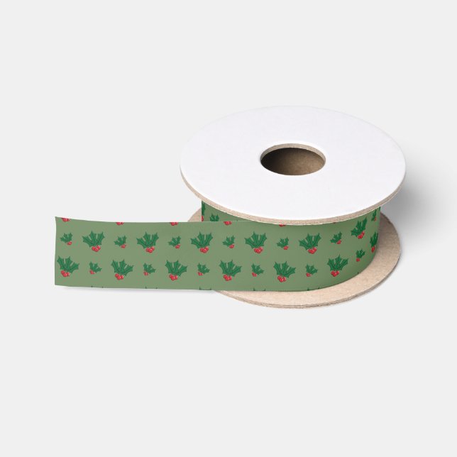 En Satin Ruban à motif de houx de Noël (Bobine)