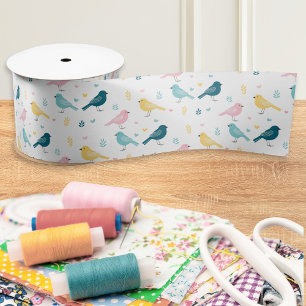 En Satin Ruban à motif d'oiseaux scandinaves modernes