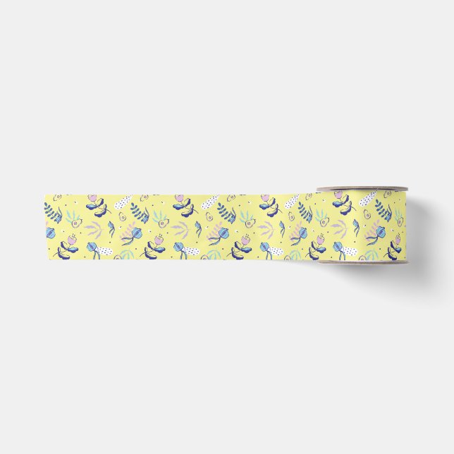 En Satin Ruban à motif floral jaune (Devant)