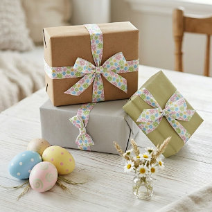 En Satin Ruban à motif floral rétro coloré mignon