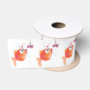 En Satin Ruban amusant avec du poisson et du ver heureux