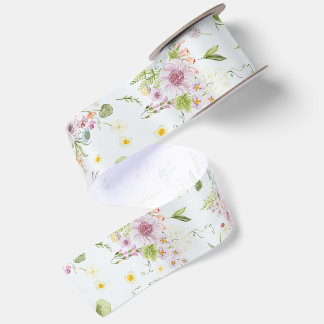 En Satin Ruban aquarelle fleuri pastel