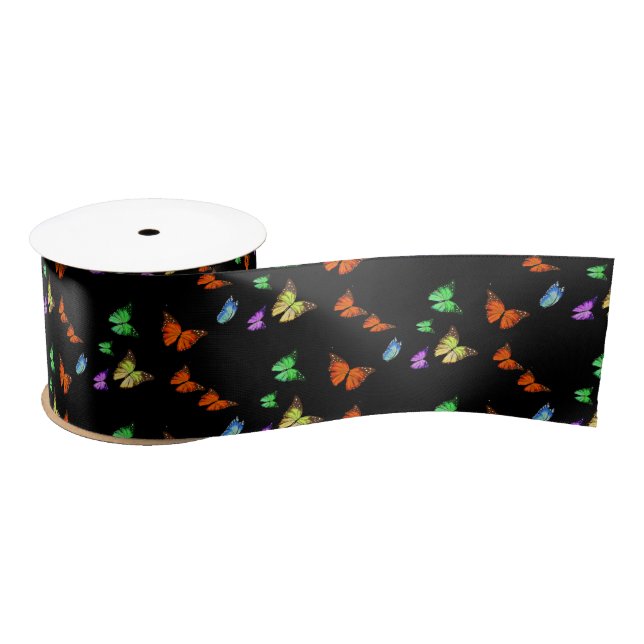 En Satin Ruban avec Papillons Colorés (Bobine)