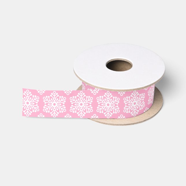 En Satin Ruban blanc de Noël rose (Bobine)