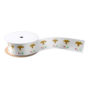 En Satin Ruban blanc Gold Holly et Jingle Bells