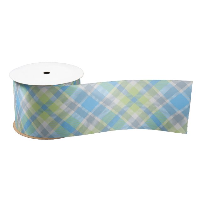 En Satin Ruban bleu et vert clair de plaid (Bobine)