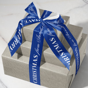 En Satin Ruban Bleu Marine Blanc Mixte Police Joyeux Noël C
