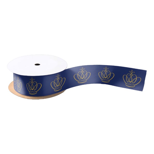En Satin Ruban bleu royal avec des couronnes d'or (Bobine)
