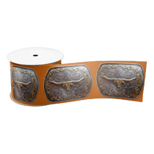 En Satin Ruban cadeau Floral Western Craft Longhorn Buckle