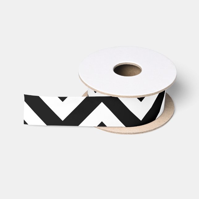 En Satin Ruban Chevron noir et blanc moyen horizontal (Bobine)