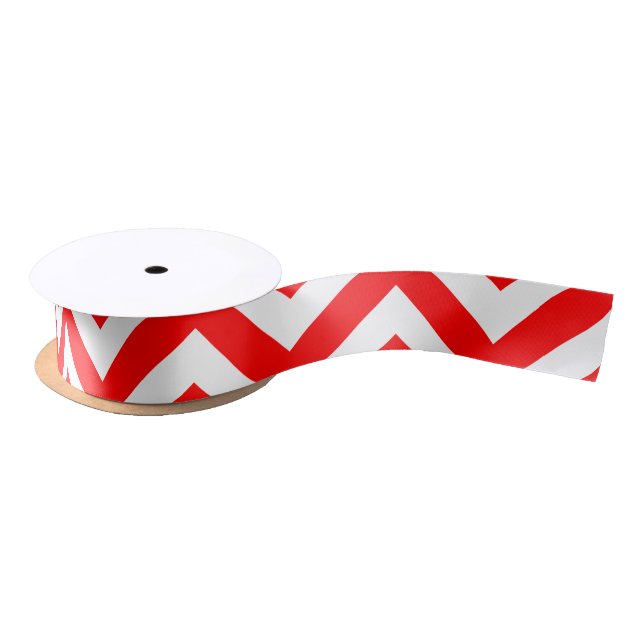 En Satin Ruban Chevron rouge et blanc moyen horizontal (Bobine)