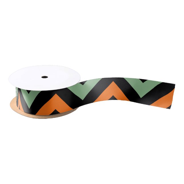 En Satin Ruban citrouille, vert et noir Chevron Stripes (Bobine)