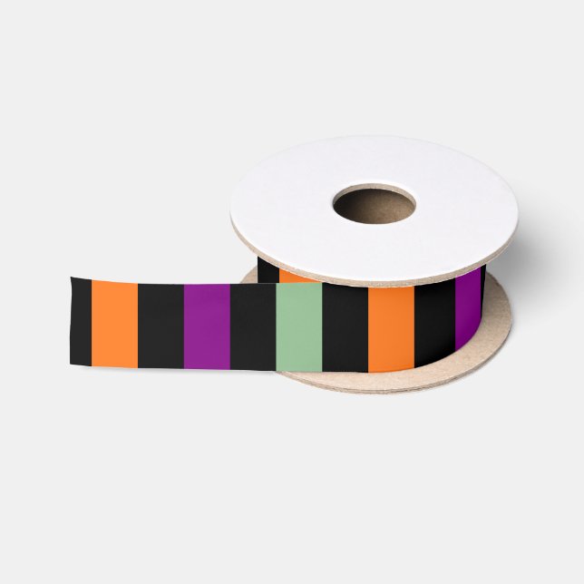 En Satin Ruban citrouille, violet, vert et noir V. Stripes (Bobine)