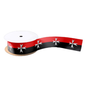 En Satin Ruban Croix Maltaise Blanche, Chevaliers Noir /Rou