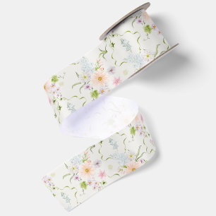 En Satin Ruban de cadeau botanique à fleurs sauvages pastel