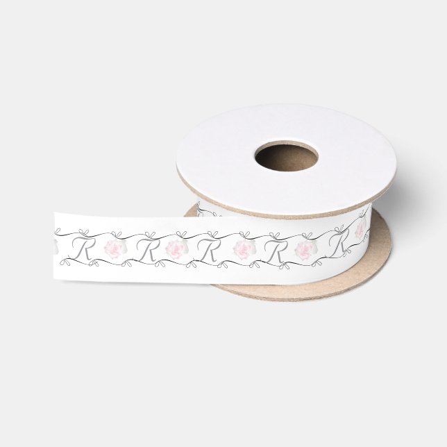 En Satin Ruban de Cadeau de Mariage Élégant à Monogramme Ro (Bobine)