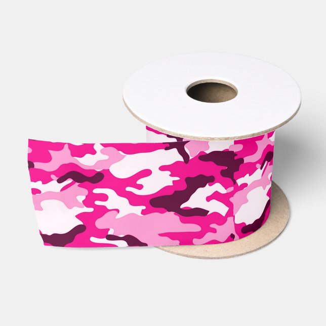 En Satin Ruban de camouflage rose (Bobine)