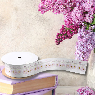 En Satin Ruban de fleurs de pâquerette roses Merci